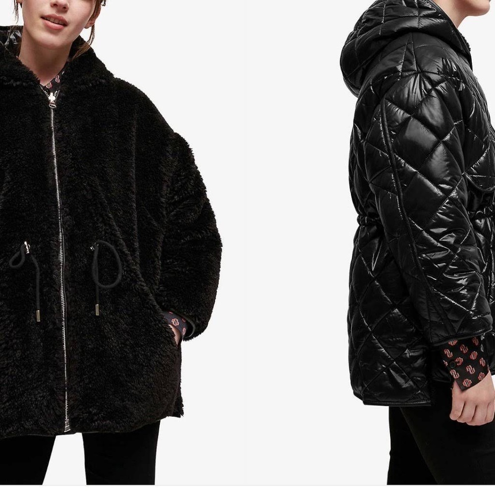 MAJE NERO gangzim Reversible Black faux fur down jacket size 1 small EUC